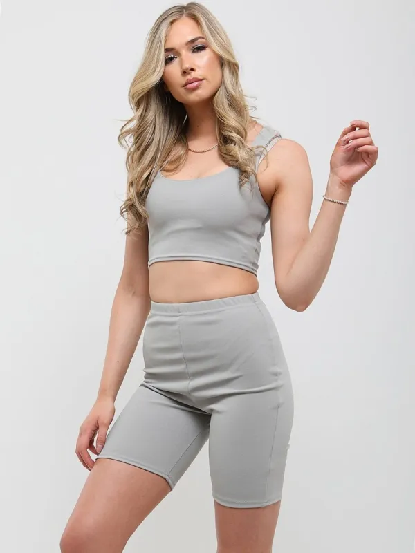 Liza Crop Top & Cycling Shorts Co-ord In Grey sold by Vivichi