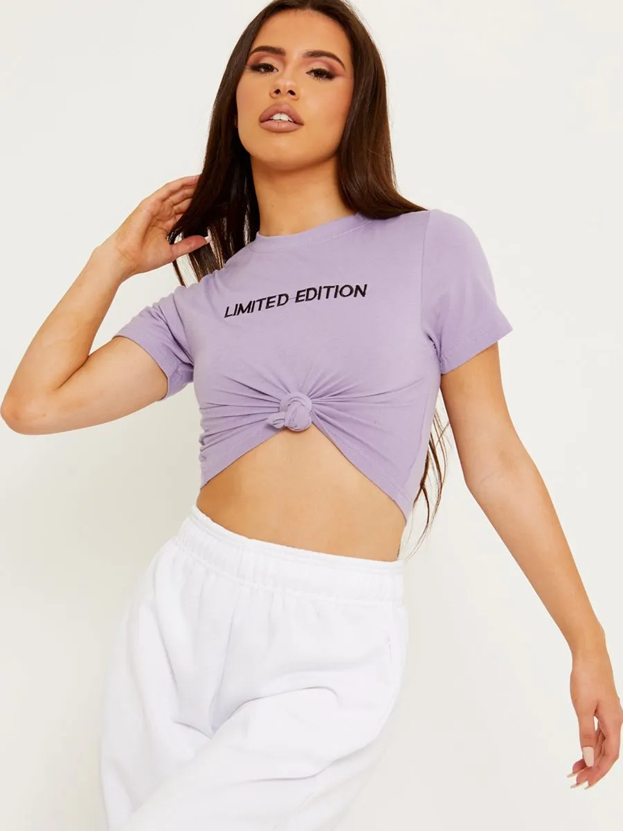 Annie Limited Edition Embroidered Knot Front Crop Top In Lilac sold by Vivichi product image thumbnail 3