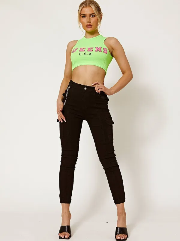 Kelly Combat Chain Cargo Jeans Trousers In Black sold by Vivichi