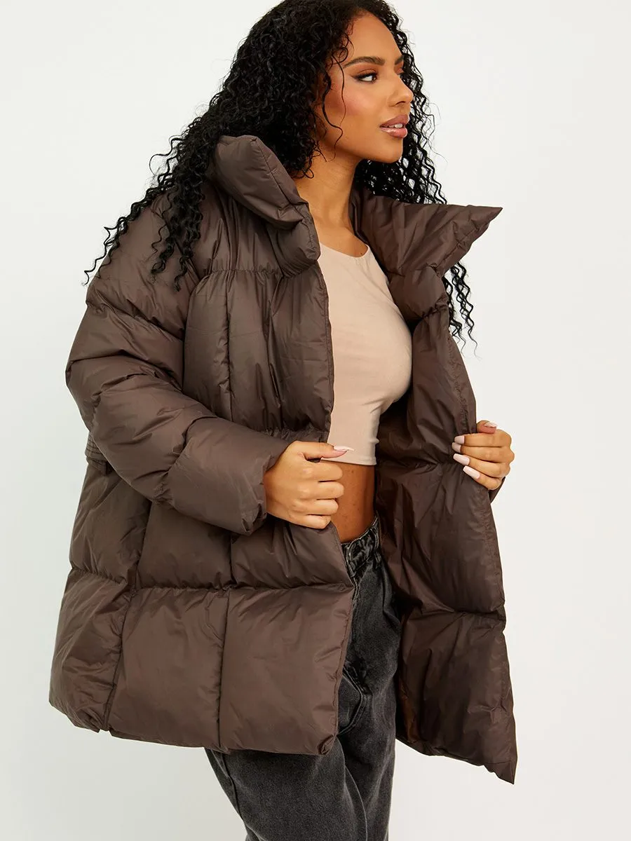 Ellie Oversized Padded Jacket With Belt In Brown sold by Vivichi product image thumbnail 3