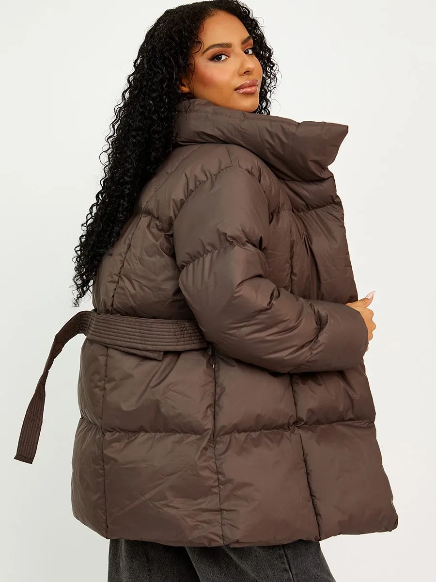 Ellie Oversized Padded Jacket With Belt In Brown sold by Vivichi product image thumbnail 4