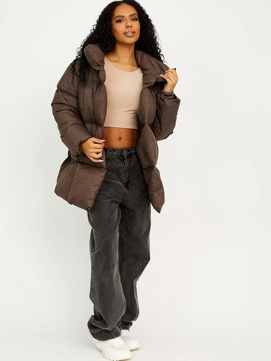 Ellie Oversized Padded Jacket With Belt In Brown sold by Vivichi product image thumbnail 2