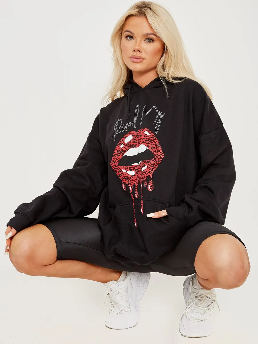 Gracia Read My Lips Graphic Fleeced Hoodie In Black sold by Vivichi product image thumbnail 3