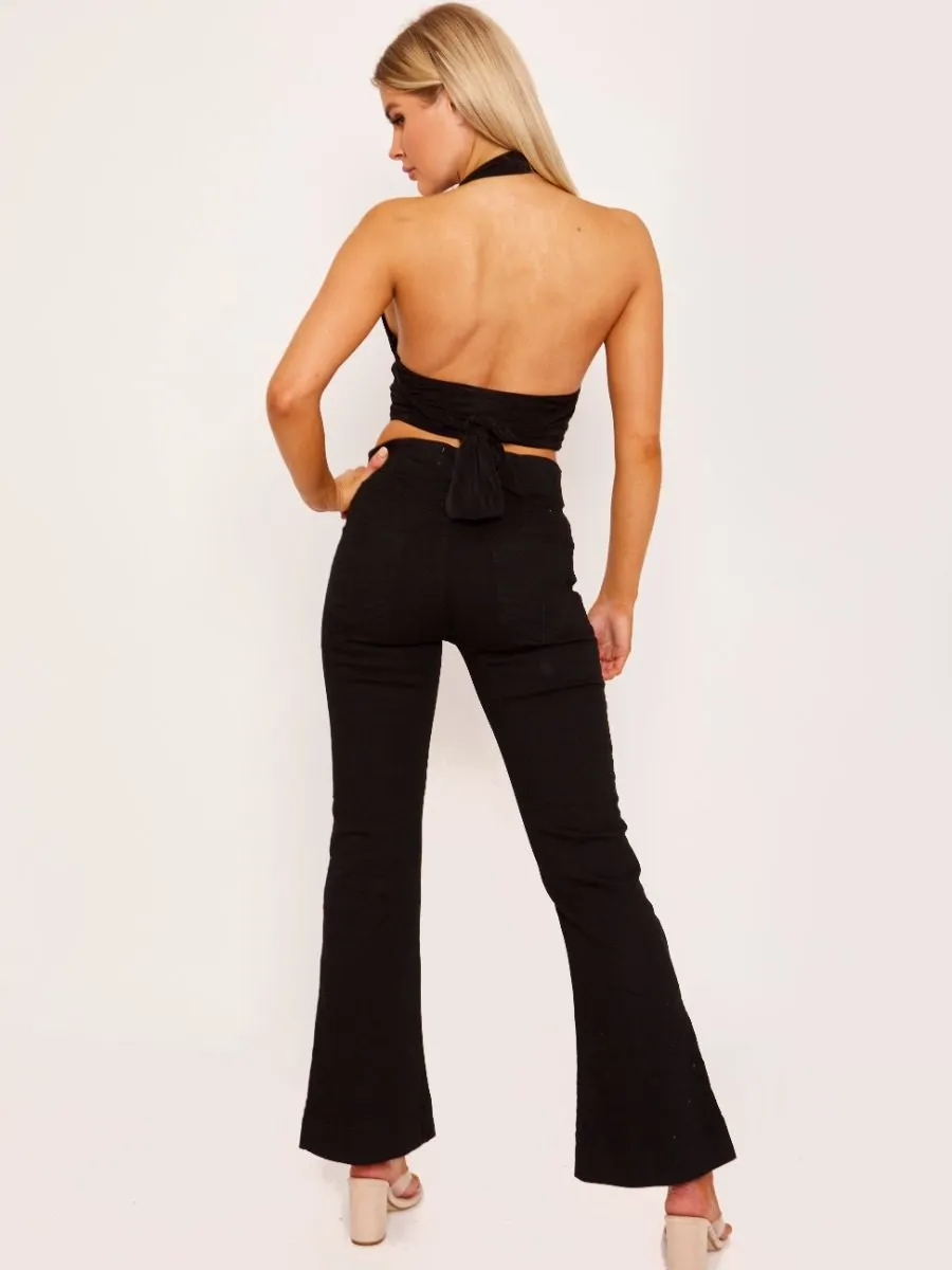 Elly Four Button Patch Pocket Flare Jeans In Black sold by Vivichi product image thumbnail 4