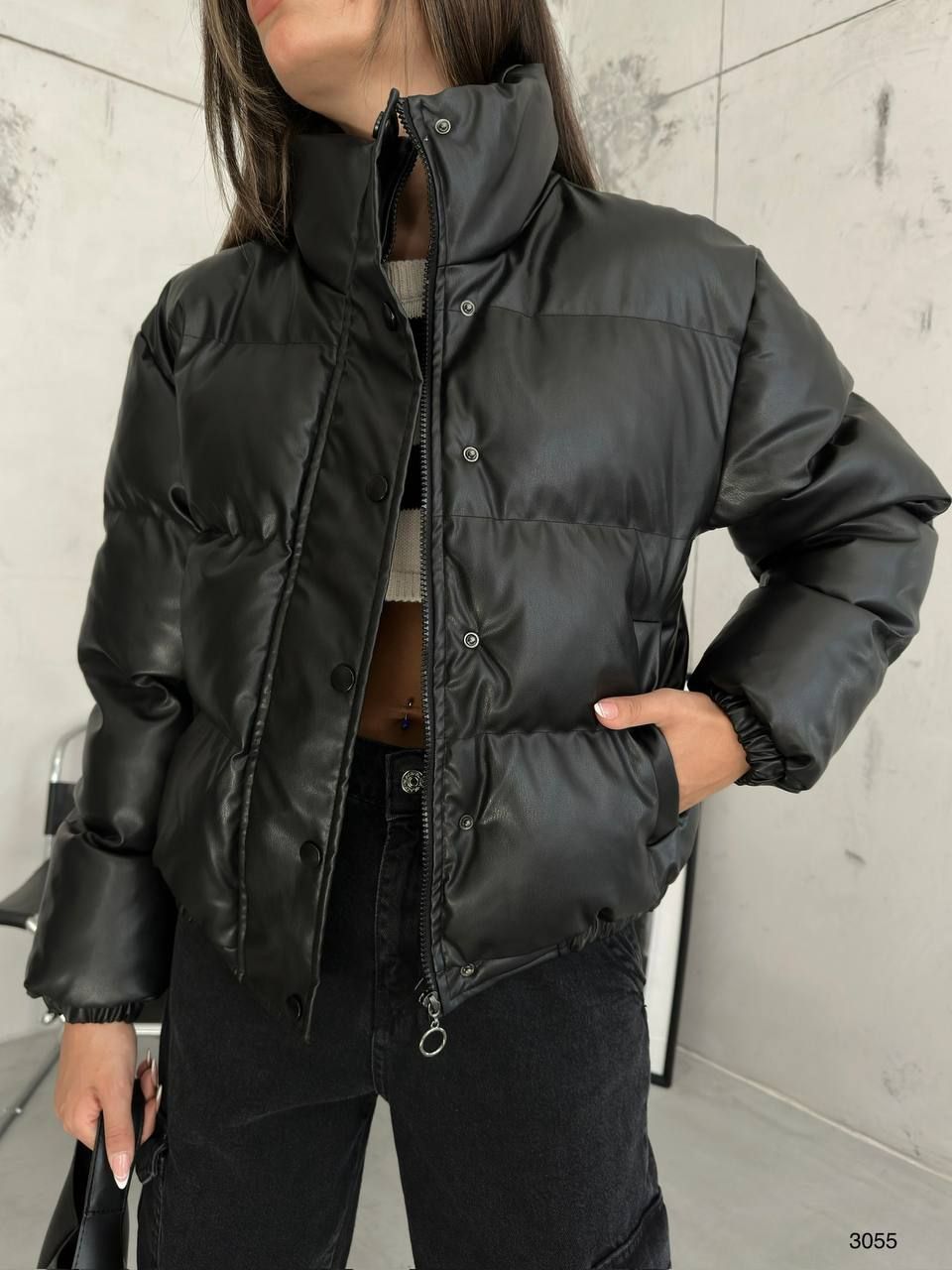 *PRE-ORDER* Robyn Faux Leather Puffer Jacket In Black sold by Vivichi