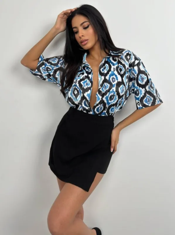 **PRE-ORDER** Harper Patterned Satin Shirt In Blue sold by Vivichi
