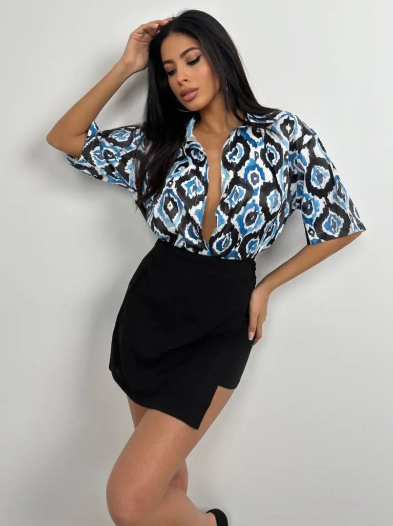 **PRE-ORDER** Harper Patterned Satin Shirt In Blue sold by Vivichi