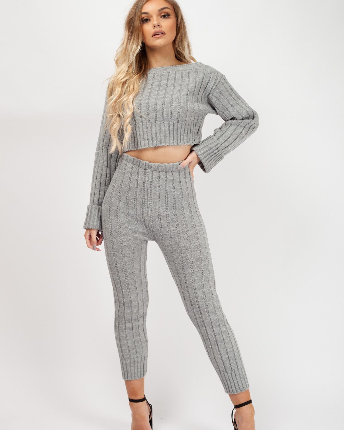 * Kady McDermott *Kalianna Ribbed Knitted Crop Top & Bottom Loungewear In Grey sold by Vivichi product image thumbnail 3