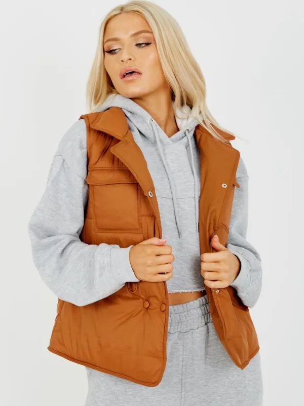 Erinn Padded Gilet Waistcoat In Tan sold by Vivichi