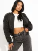 Mila Ruched Sleeve Zipped Bomber Jacket In Black sold by Vivichi