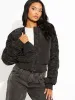 Mila Ruched Sleeve Zipped Bomber Jacket In Black sold by Vivichi