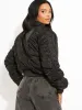 Mila Ruched Sleeve Zipped Bomber Jacket In Black sold by Vivichi