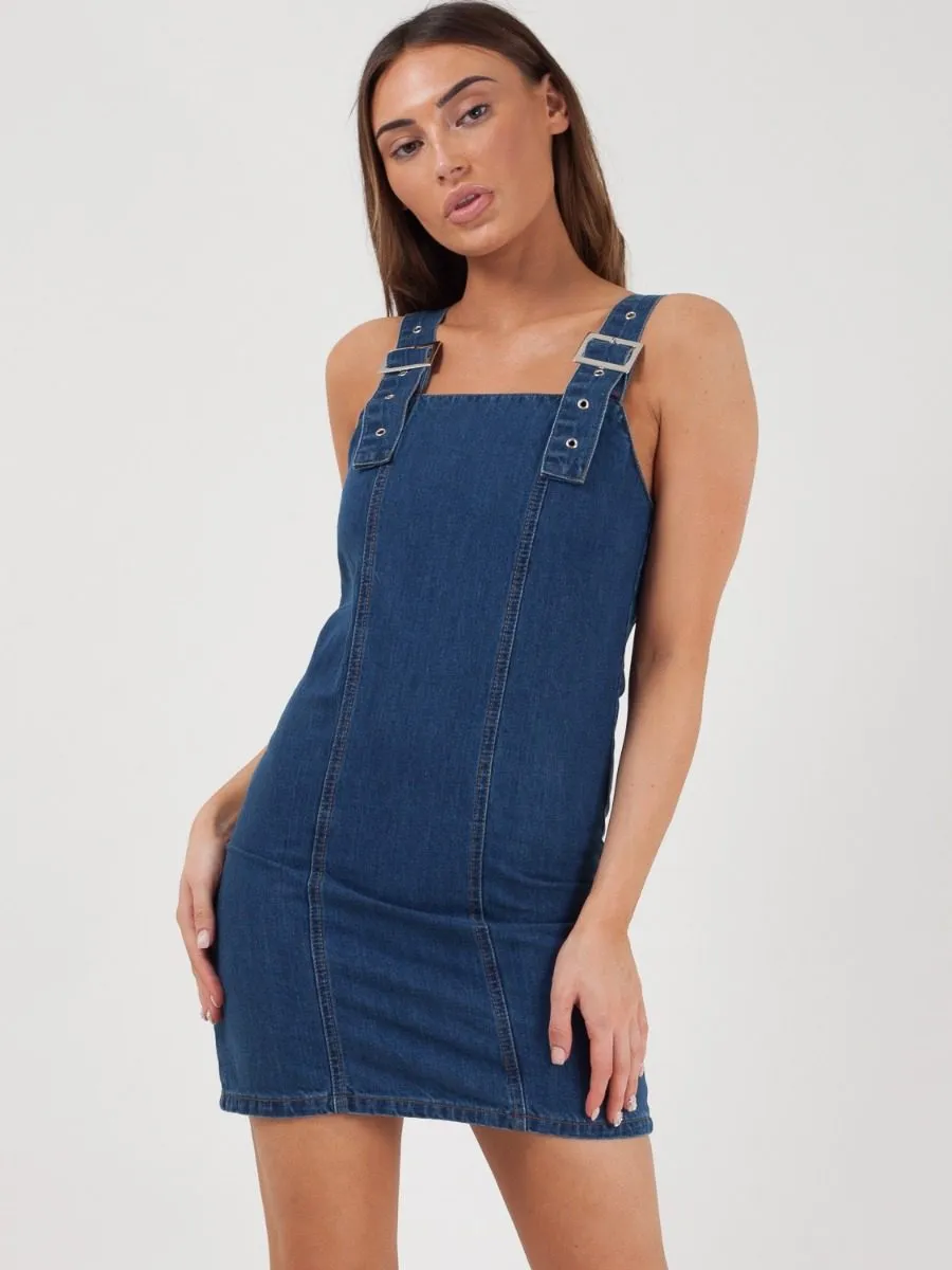 Eleanor Buckle Strap Mini Denim Dress In Denim Blue sold by Vivichi product image thumbnail 3