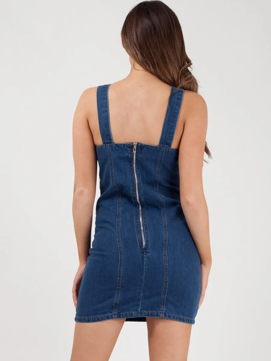Eleanor Buckle Strap Mini Denim Dress In Denim Blue sold by Vivichi product image thumbnail 2