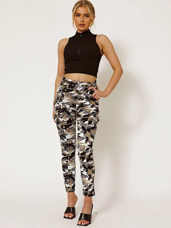 Kelly Camouflage Combat Chain Cargo Jeans Trousers sold by Vivichi