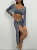 **PRE-ORDER** Olga Gather Detail Crop Top & Slit Skirt In Grey sold by Vivichi