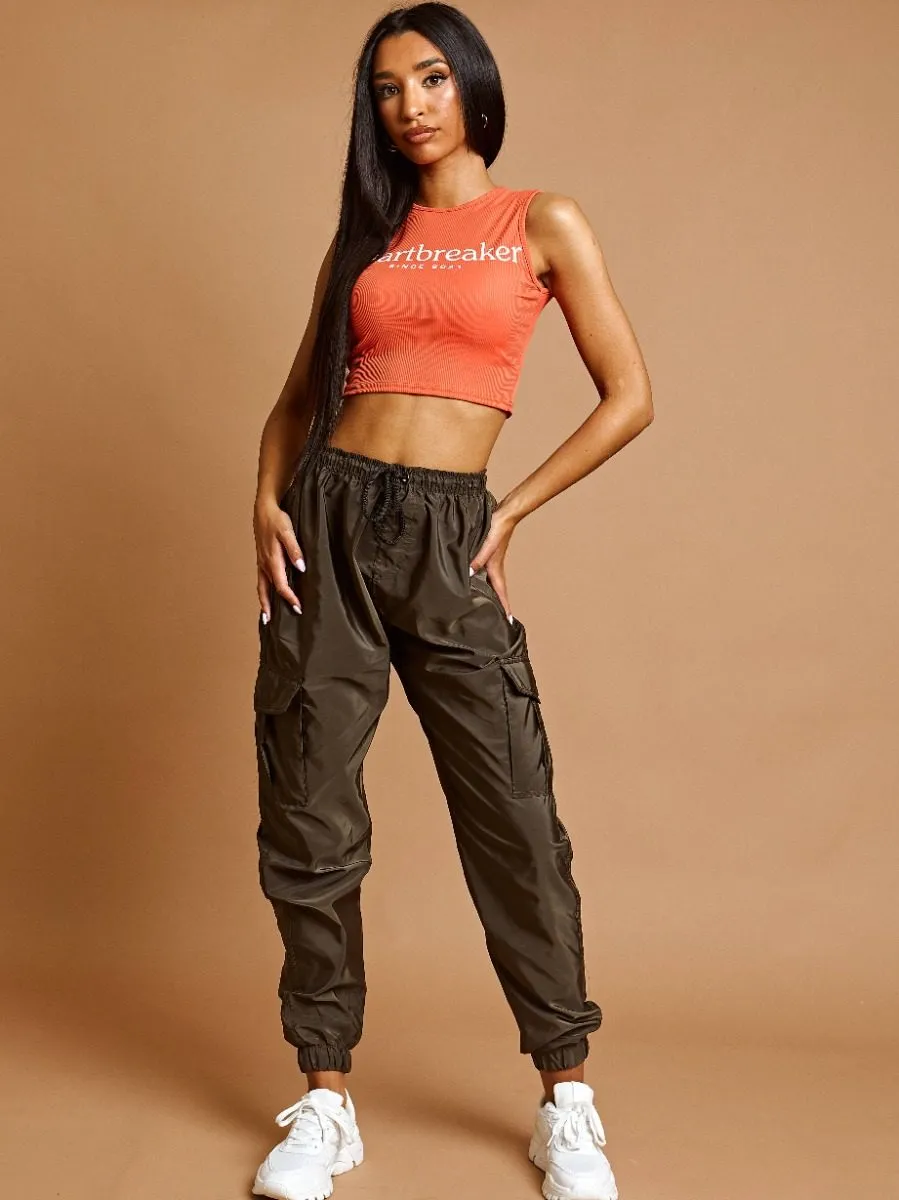 Olive Lightweight Shell Cargo Joggers In Olive sold by Vivichi