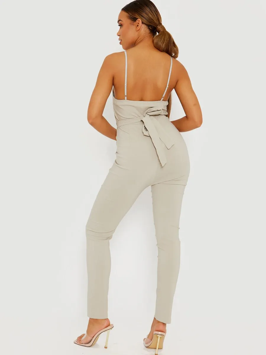 Keyra Zip Front Belted Cami Jumpsuit In Stone sold by Vivichi product image thumbnail 5