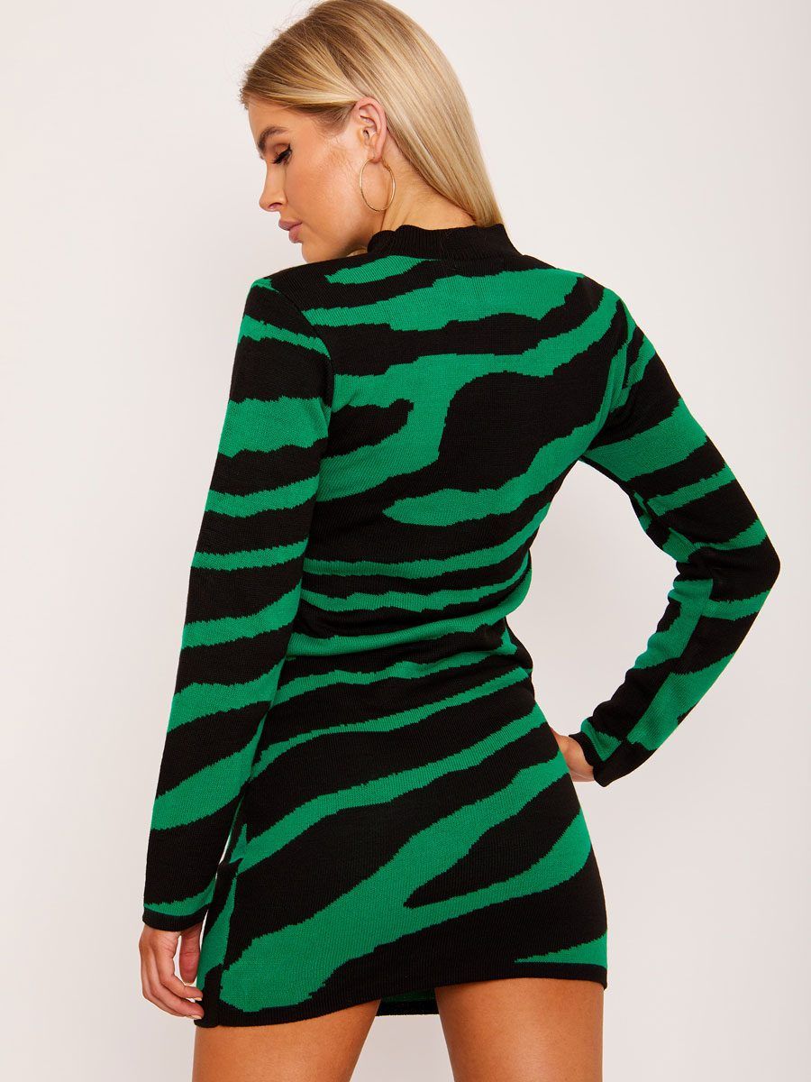Mayse Zebra Print Knitted Jumper Dress In Green sold by Vivichi product image thumbnail 4