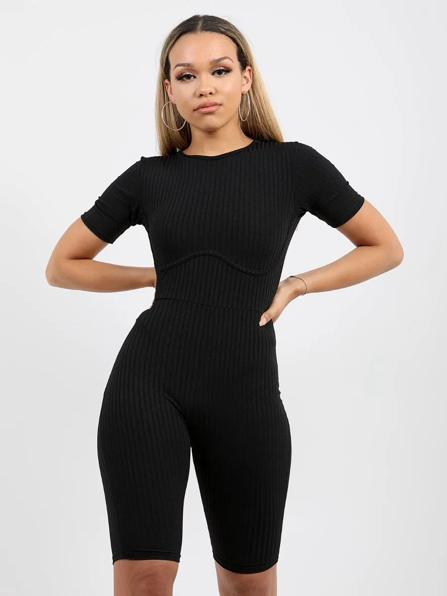 Aly Ribbed Corset Unitard Cycling Playsuit In Black sold by Vivichi product image thumbnail 2
