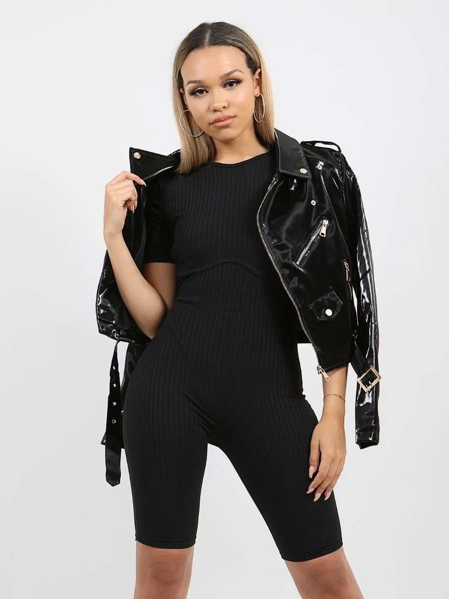 Aly Ribbed Corset Unitard Cycling Playsuit In Black sold by Vivichi product image thumbnail 3