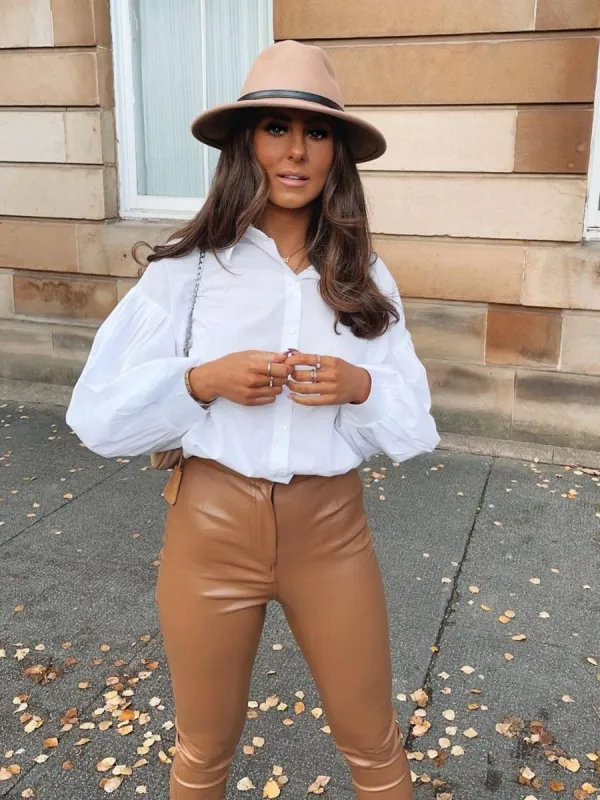 Arlene High Waist PU Trouser In Camel sold by Vivichi
