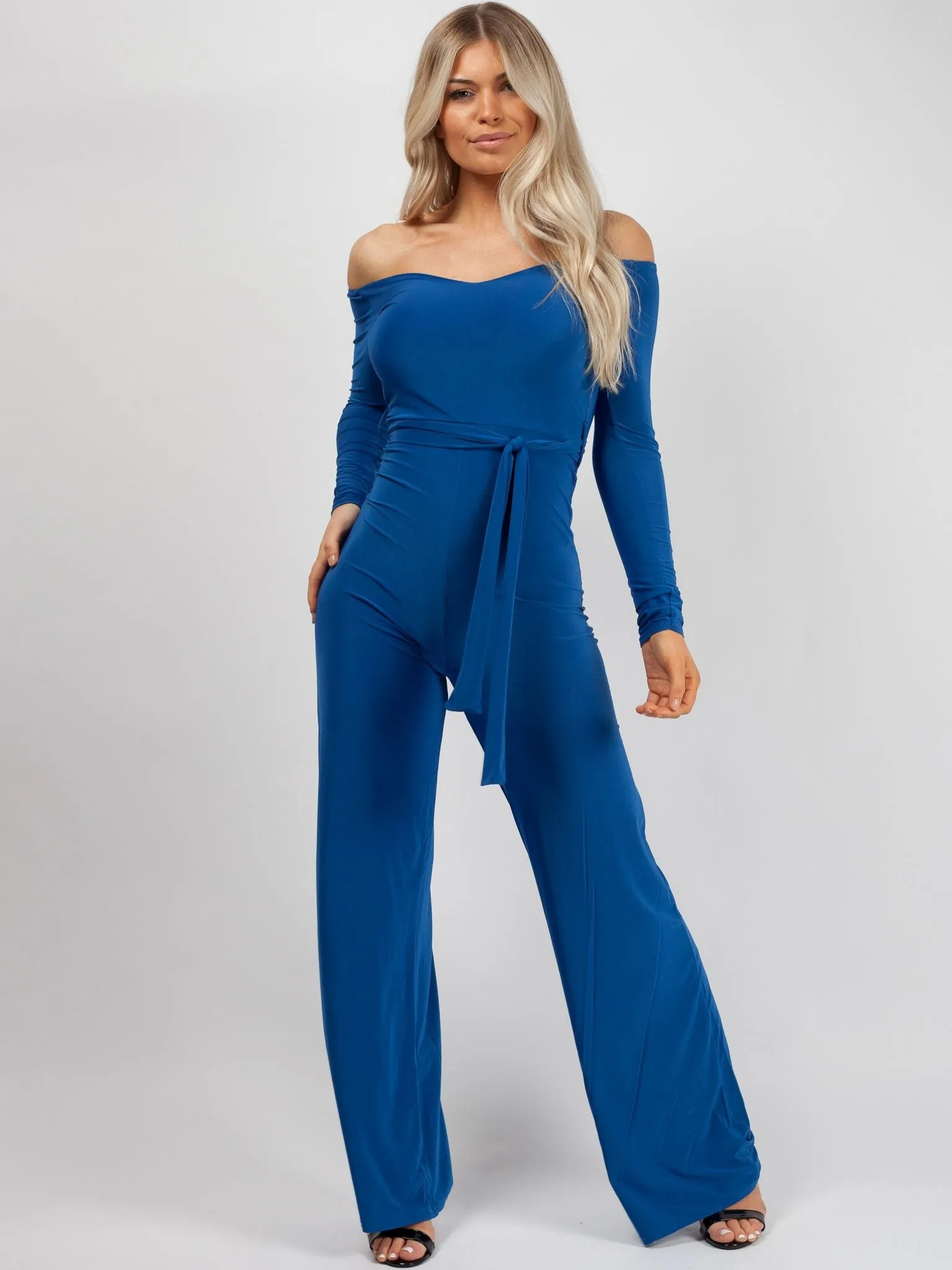 Ellice Slinky Bardot Sweetheart Tie Belted Jumpsuit In Royal Blue sold by Vivichi product image thumbnail 4