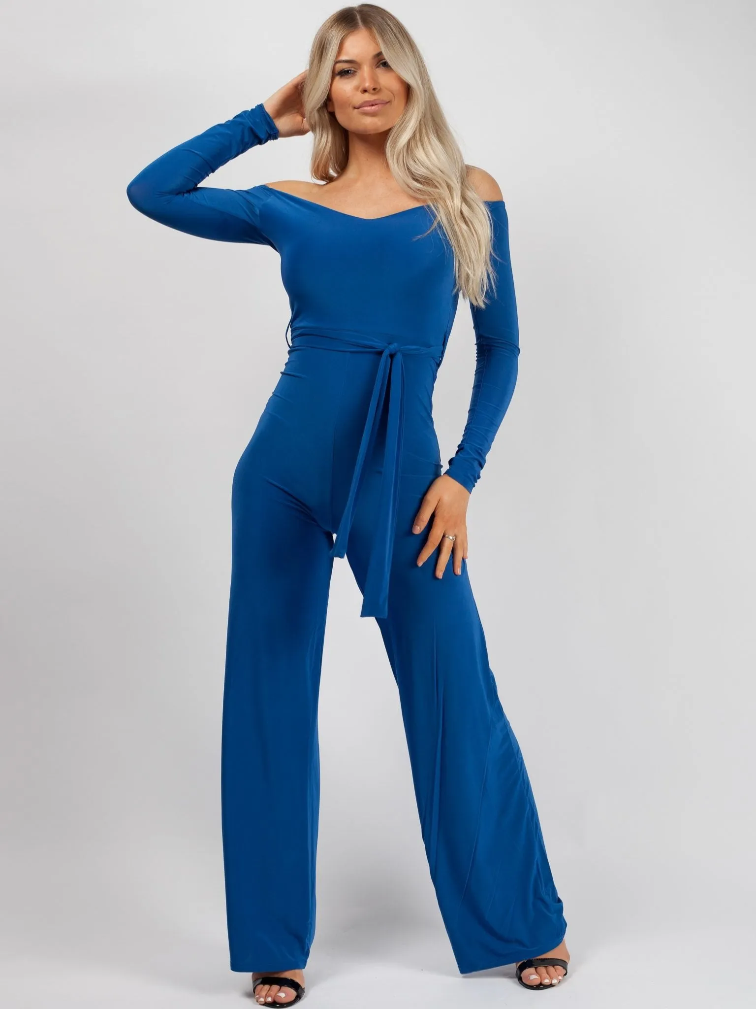 Ellice Slinky Bardot Sweetheart Tie Belted Jumpsuit In Royal Blue sold by Vivichi product image thumbnail 2