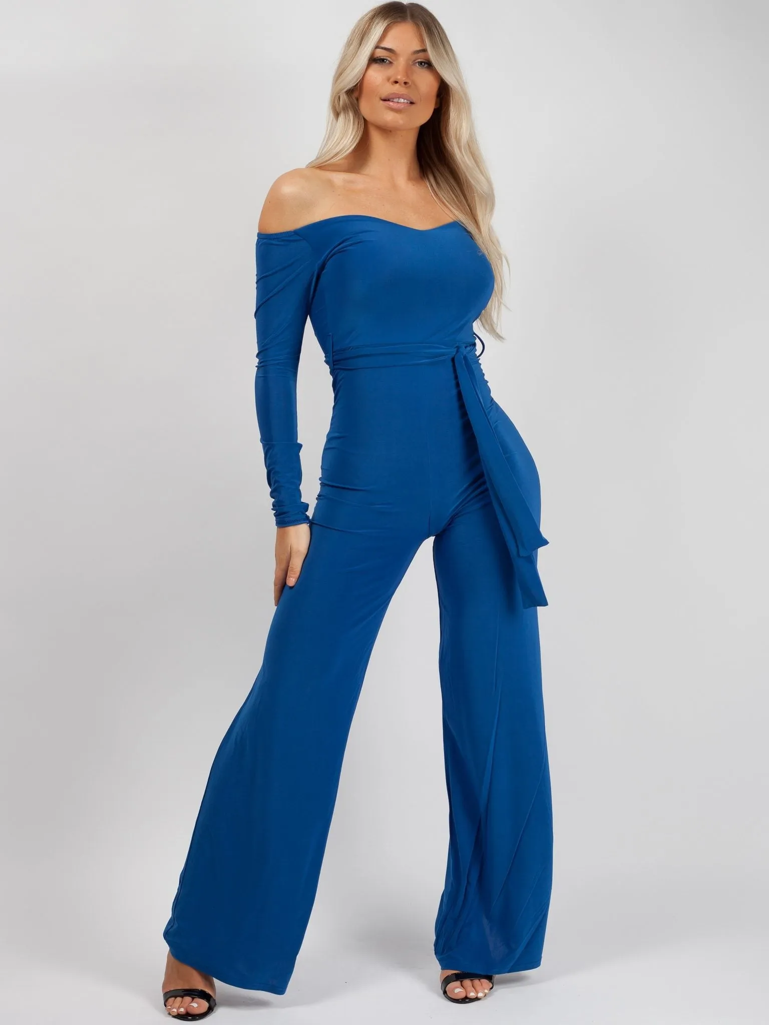 Ellice Slinky Bardot Sweetheart Tie Belted Jumpsuit In Royal Blue sold by Vivichi product image thumbnail 3