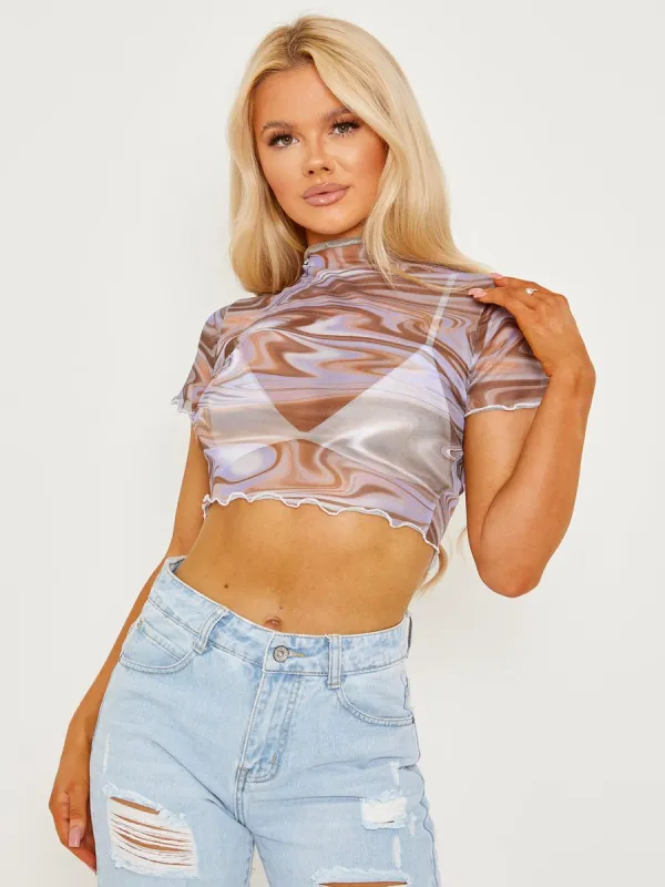 Masie Tie-Dye Mesh Crop Top In Lilac sold by Vivichi