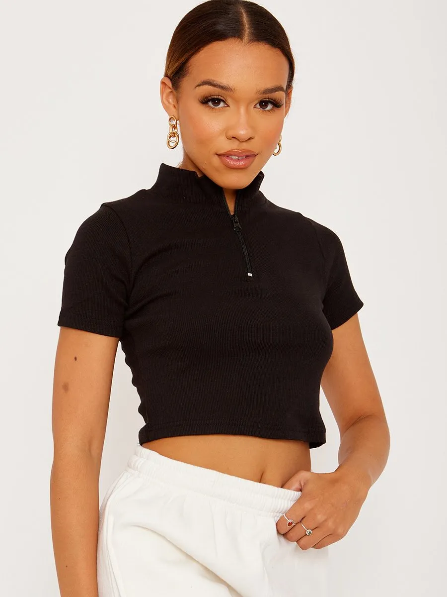 Whitney Thick Ribbed Zip Detail Crop Top In Black sold by Vivichi product image thumbnail 3