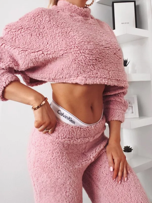 Elsie Teddy Crop Top & Trouser Co-ord In Pink sold by Vivichi