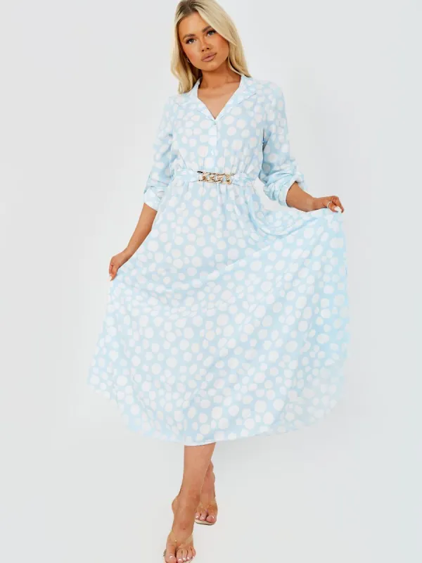 Erica Chain Detail Circle Print Maxi Dress In Blue sold by Vivichi