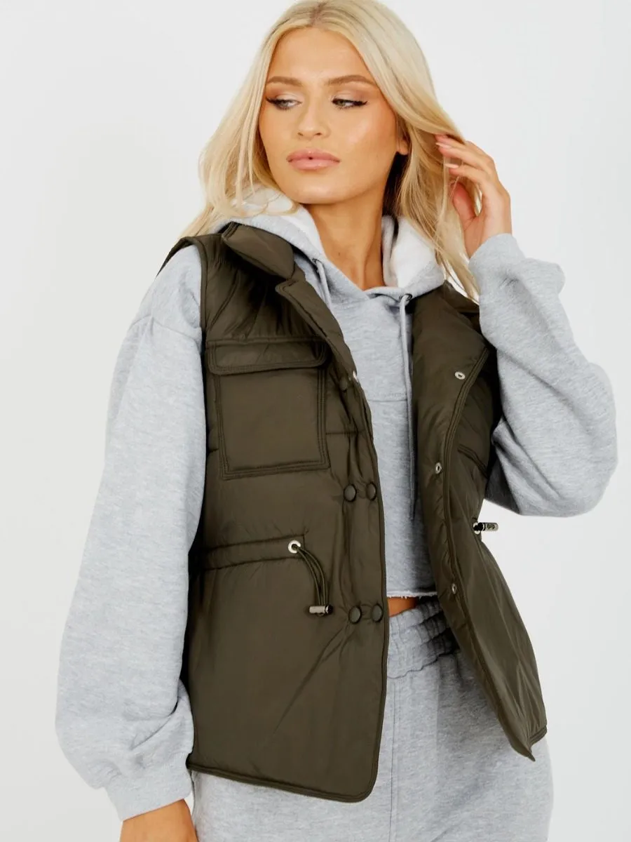 Erinn Padded Gilet Waistcoat In Olive sold by Vivichi