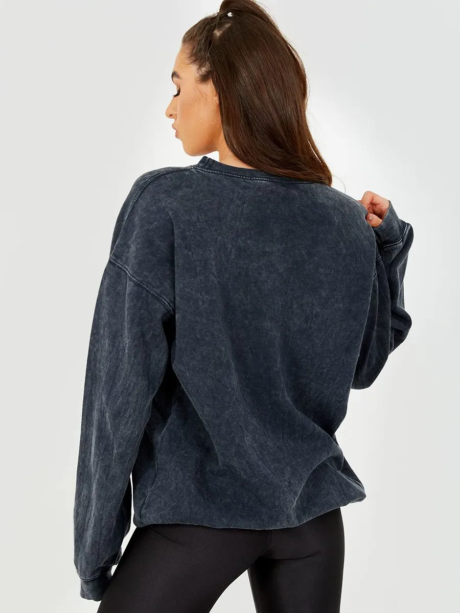 Domy Acid Wash Fleece Sweatshirt Jumper In Black sold by Vivichi product image thumbnail 3