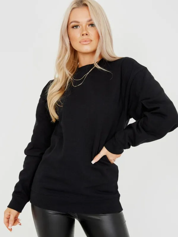 Simonne Plain Sweatshirt Jumper In Black sold by Vivichi