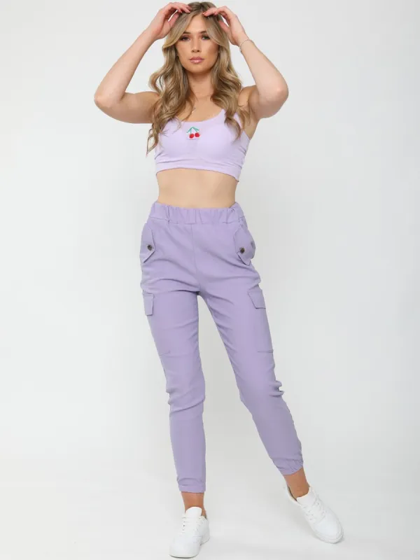 Daffney Utility Pocket Cargo Trouser Pants In Lilac sold by Vivichi