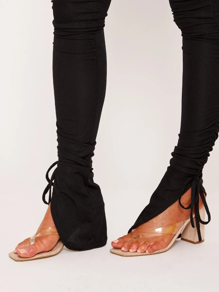 Jen Ribbed Ruched Slit Crop Top and Trouser Co-ord In Black sold by Vivichi product image thumbnail 3