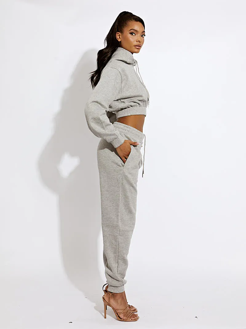 Ciena Cropped Hoodie & Jogger Fleece Co-ord In Grey sold by Vivichi product image thumbnail 3
