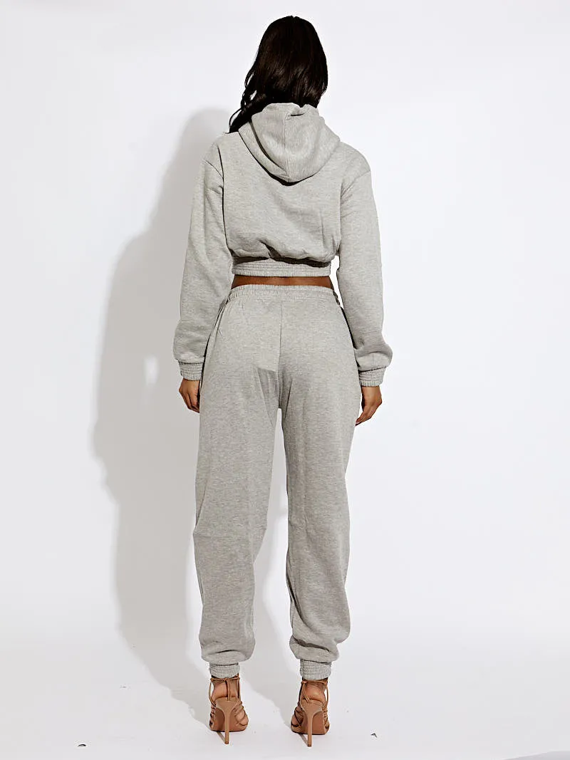 Ciena Cropped Hoodie & Jogger Fleece Co-ord In Grey sold by Vivichi product image thumbnail 4