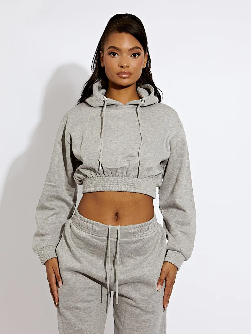 Ciena Cropped Hoodie & Jogger Fleece Co-ord In Grey sold by Vivichi product image thumbnail 2