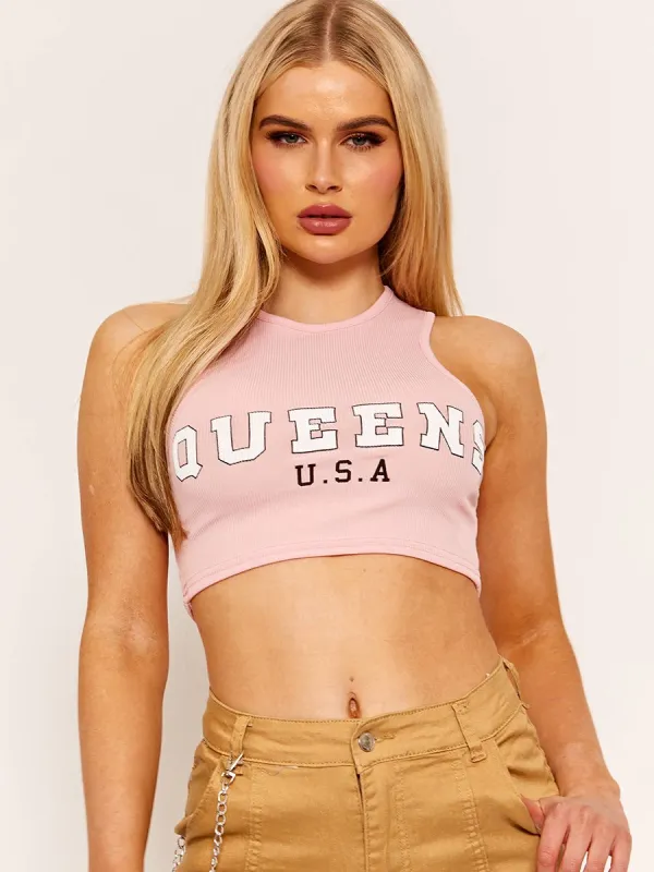 Lena Queens Ribbed Vest Crop Top In Pink sold by Vivichi