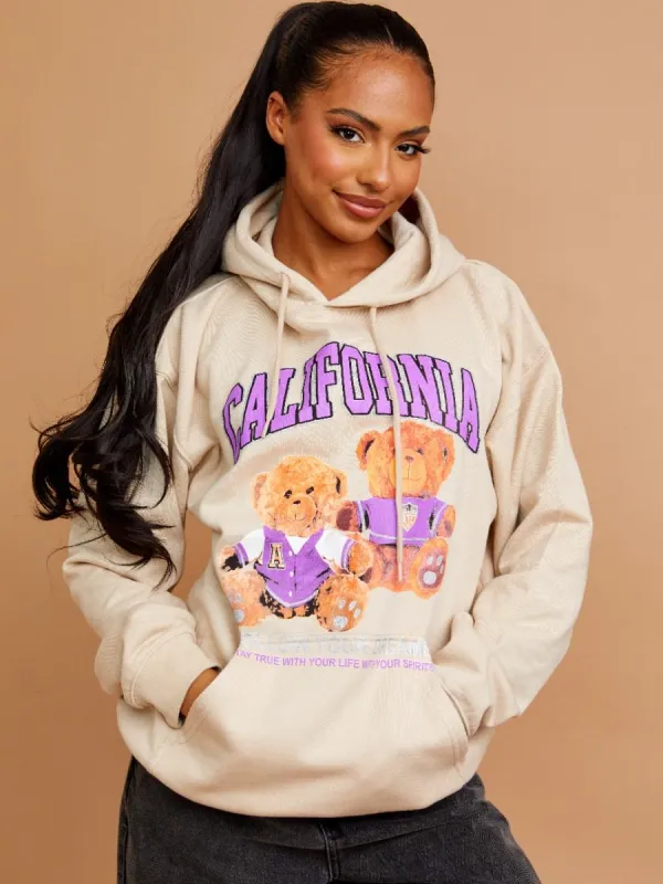 Magie California Teddy Graphic Print Hoodie In Stone made by Vivichi