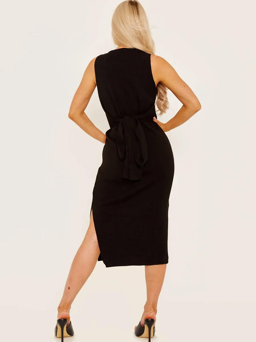Cydne Self Tie Knot Knitted Midi Dress In Black sold by Vivichi product image thumbnail 4