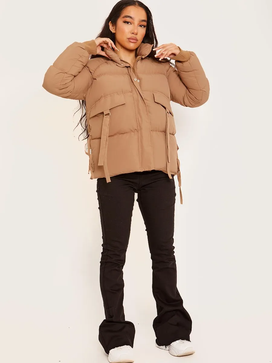 Erika D-Ring Tape Pockets Padded Puffer Jacket In Stone sold by Vivichi product image thumbnail 5