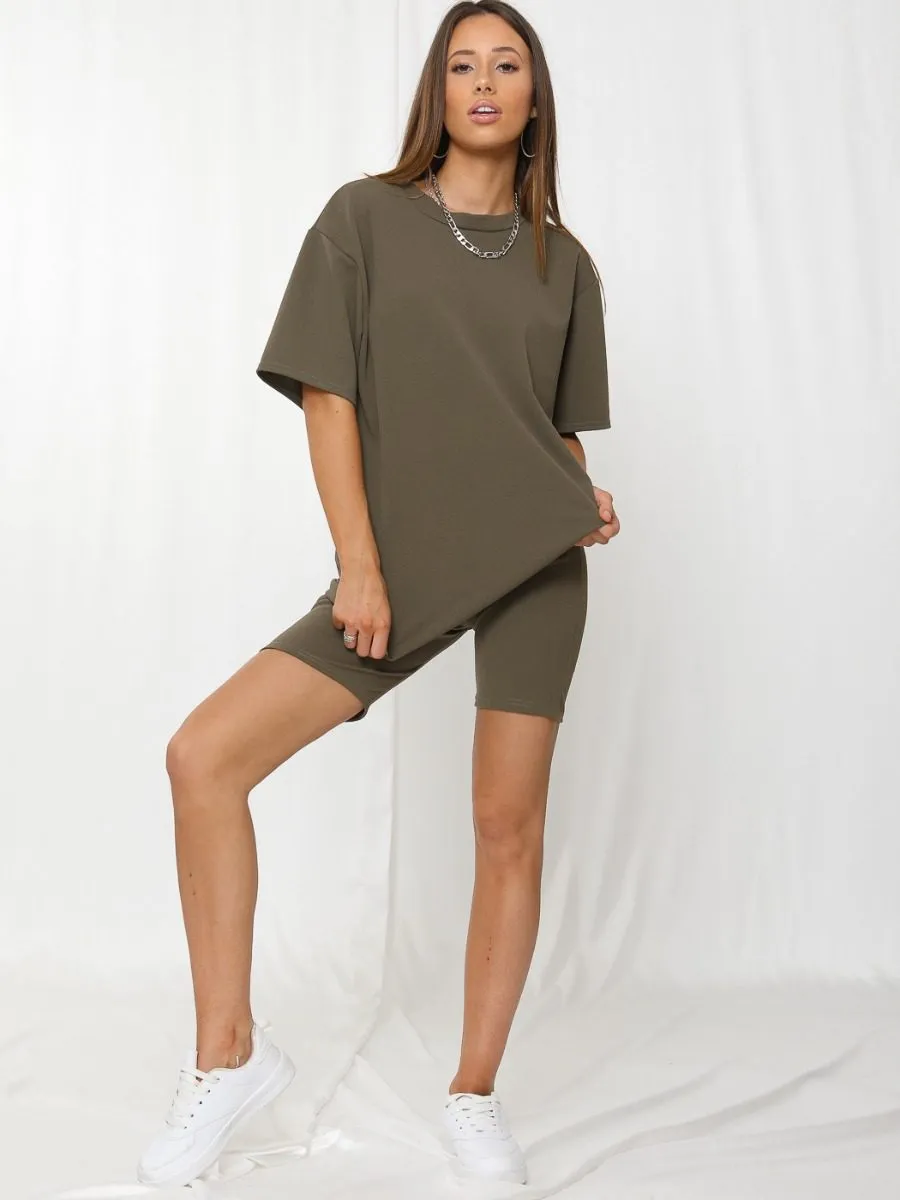 Donika Oversized T-Shirt & Shorts Co-ord In Khaki sold by Vivichi product image thumbnail 2