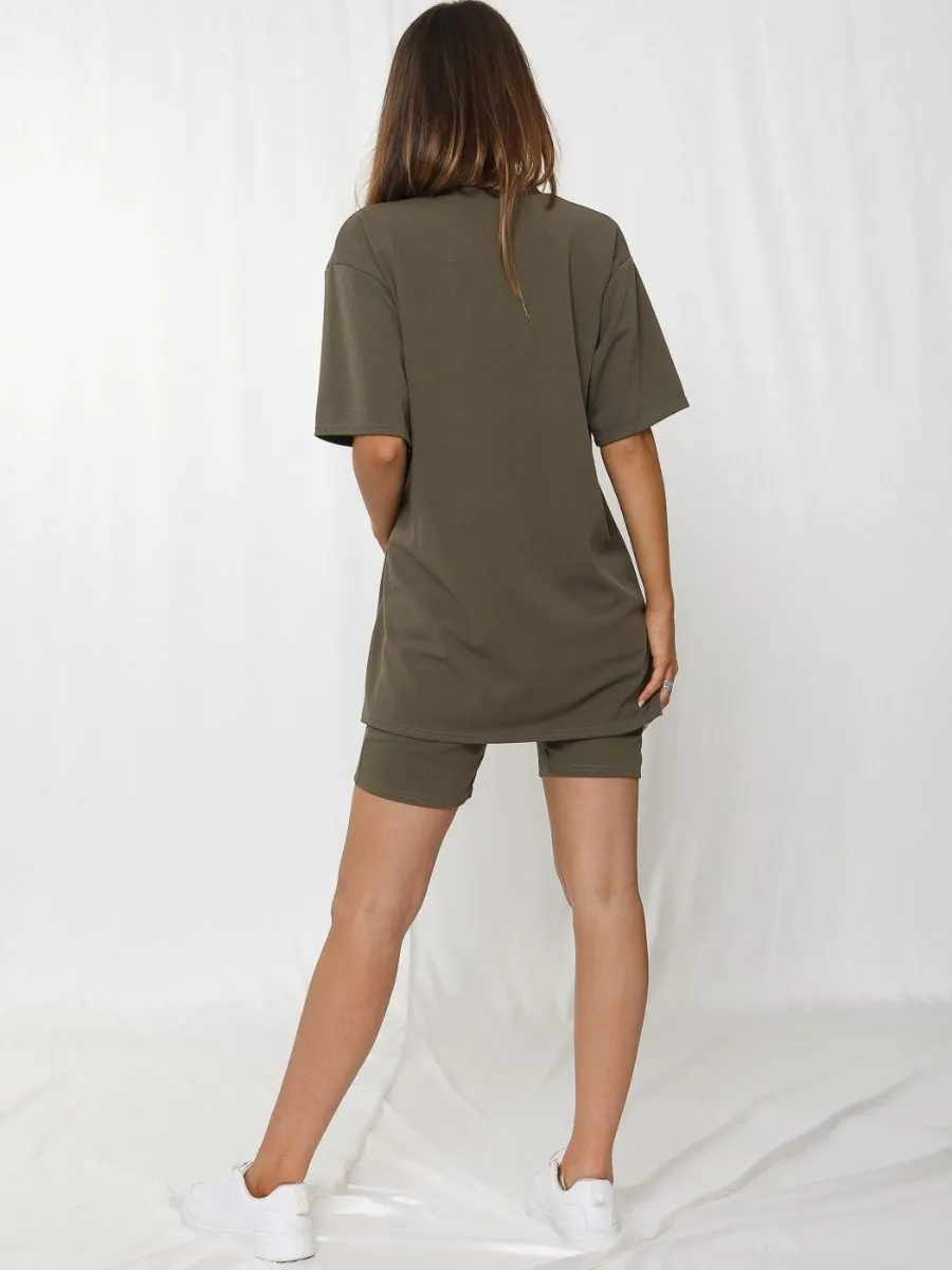 Donika Oversized T-Shirt & Shorts Co-ord In Khaki sold by Vivichi product image thumbnail 4