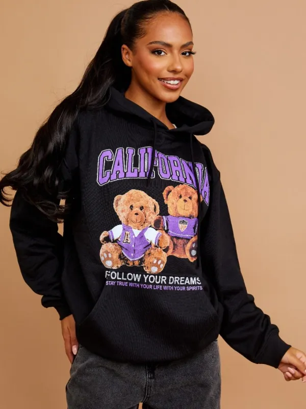 Magie California Teddy Graphic Print Hoodie In Black made by Vivichi