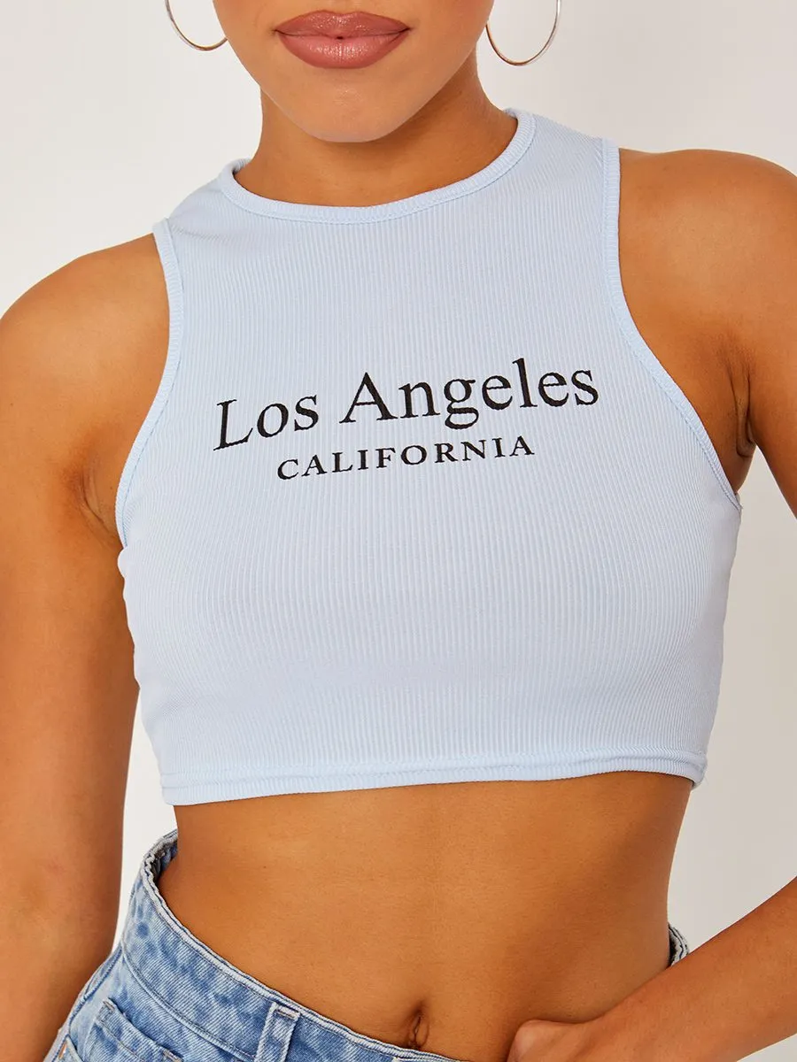 Yasmine Los Angeles Ribbed Vest Crop Top In Blue sold by Vivichi product image thumbnail 2