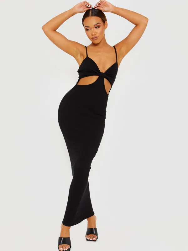 Corrine Cut Out Ribbed Cami Maxi Dress In Black sold by Vivichi